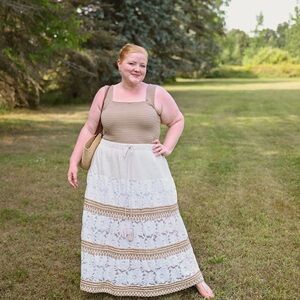 Ulla Popken Cream Boho Maxi Skirt